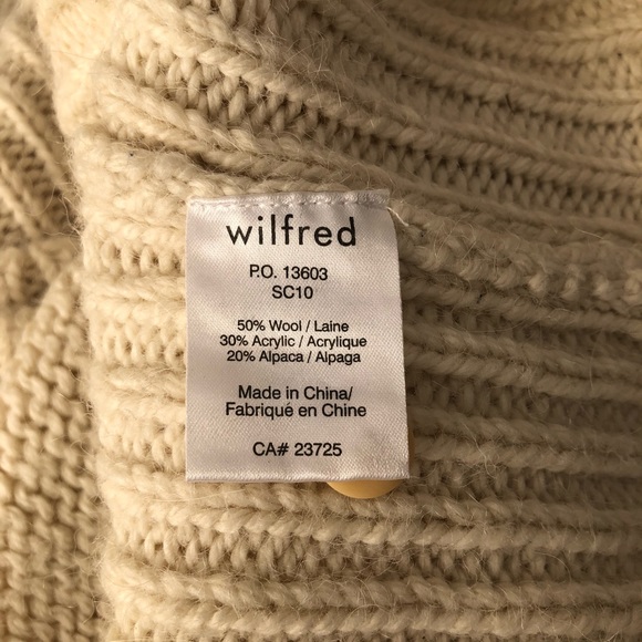 Wilfred Aritzia Women's Cream Chunky Wool Blend Shawl Collar Sweater XS - Picture 11 of 11